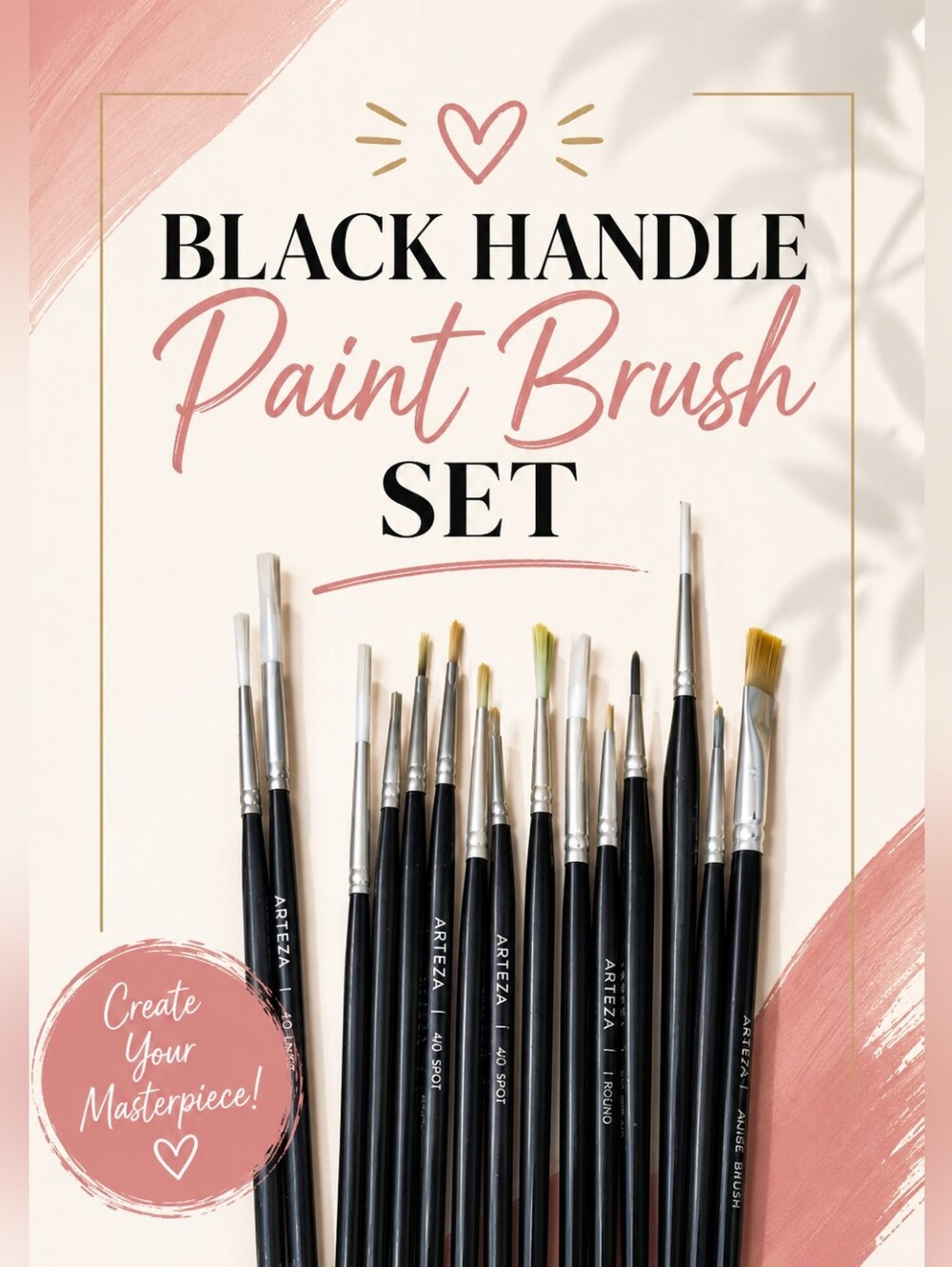 💥💙 Black Handle Paint Brush Set - Assorted Tip Styles